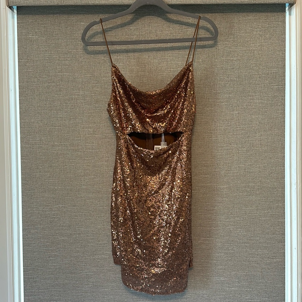Saints + Secrets twisted shine rose pink sequin mini dress size medium